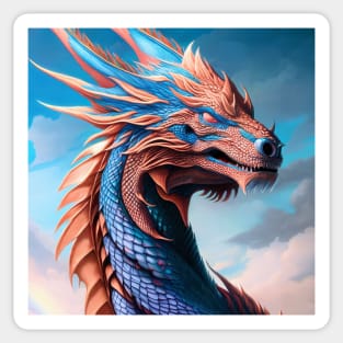 Intricate Blue and Copper Metallic Dragon Sticker